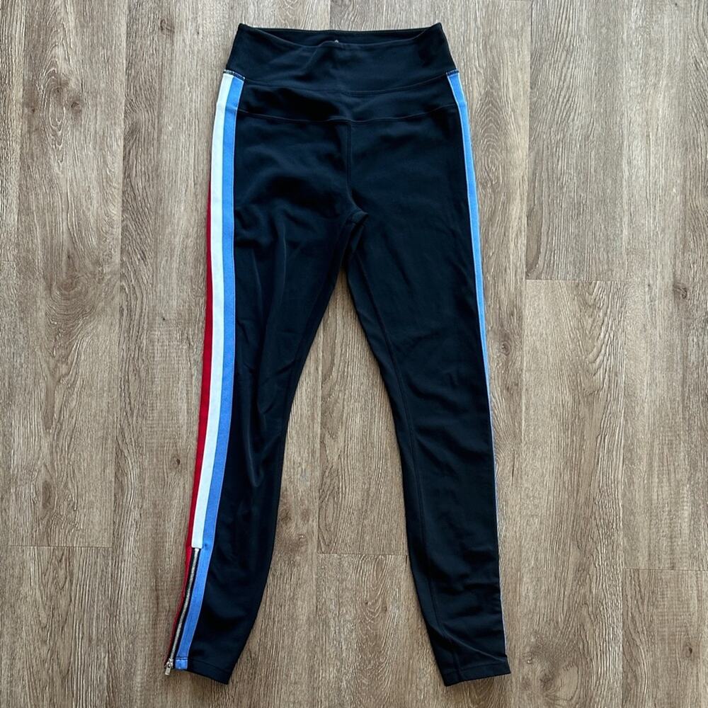 Spiritual Gangster Track Zip Tights Red Blue & White Striped Size Small Athletic